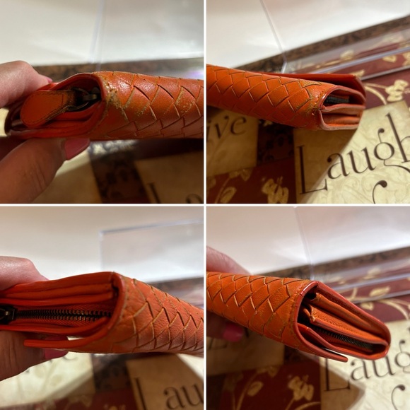 Bottega Veneta Intrecciato Nappa Leather Orange Flap Wallet - Picture 6 of 17